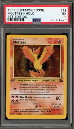 Pokemon Moltres Fossil 1st Edition Holo Rare #12 PSA 5 - Image 1