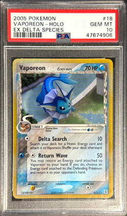 POKEMON 2005 VAPOREON-HOLO EX DELTA SPECIES #18 PSA 10 - Image 1