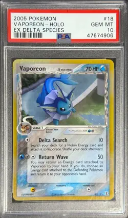 POKEMON 2005 VAPOREON-HOLO EX DELTA SPECIES #18 PSA 10 - Image 3