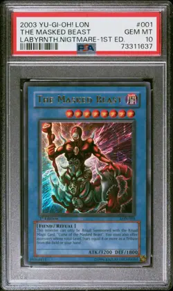 YUGIOH PSA 10 2003 The Masked Beast LON-001 Ultra Rare 1st Edition *1637 - Image 1