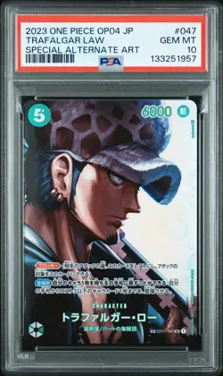 2023 ONE PIECE JPN OP04-KINGDOMS OF INTRIGUE #047 TRAFALGAR LAW PSA 10 - Image 1