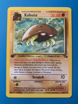 1st Edition Kabuto 50/62 Fossil Set Rare Vintage 1999 Pokemon Card - NM - Image 1