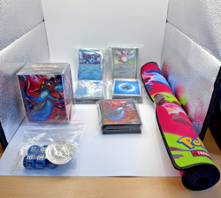 Lot of Pokemon Stuff #182 assorted cards, Card sleeves, CARD MAT, dice etc - Image 1