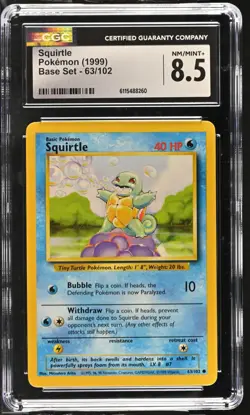 CGC NM/Mint+ 8.5 Pokemon Squirtle 63/102 1999 Base Set Unlimited - Image 1