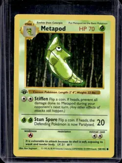 1999 Pokemon 1st Edition Metapod Shadowless #54/102 - Image 1