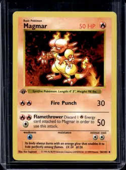 1999 Pokemon 1st Edition Magmar Shadowless #36/102 - Image 1