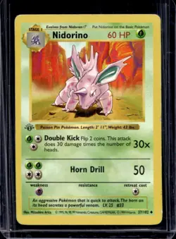 1999 Pokemon 1st Edition Nidorino Shadowless #37/102 - Image 1
