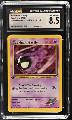 CGC NM/Mint+ 8.5 Pokemon Sabrina's Gastly 93/132 2000 Gym Heroes 1st Edition - Image 1