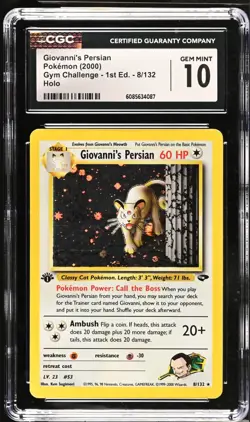 POKEMON CGC 10 Giovanni's Persian 8/132 2000 Gym Challenge 1st Edition Holo Rare - Image 1