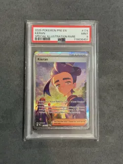 PSA 9 Kieran #174 Prismatic Evolutions SIR Scarlet & Violet Trainer - Image 1