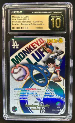 2025 One Piece X Dodgers Promo Monkey D Luffy #EB02-010 CGC 10 Pristine - Image 1