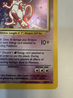 1999 Pokemon Mewtwo 10/102 Base Set Holo Trading Card Game TCG Vintage 10 - Image 4