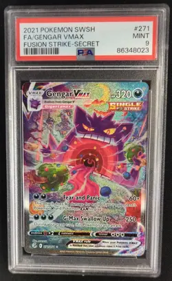PSA 9 MINT Gengar VMAX 271/264 Secret Rare Fusion Strike Pokemon Graded Card - Image 1