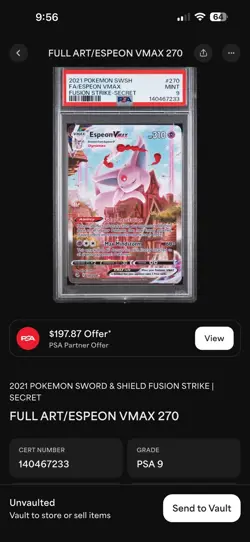 Pokemon Espeon VMAX TCG Secret Rare Alt Art 270/264 Fusion Strike 2021 PSA 9 - Image 4