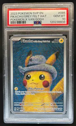 2023 Pokemon X Van Gogh Pikachu With Grey Felt Hat Black Star Promo #085 PSA 10 - Image 1