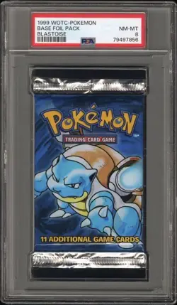 Pokemon Blastoise Pack 1999 Base Set Base Foil Pack PSA 8 - Image 1