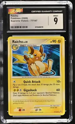 CGC MINT 9 Pokemon Raichu 77/147 2009 Supreme Victors - Image 1