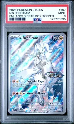Pokemon N’s Reshiram 2025 JTG Enhanced BSTR Box Topper #167 PSA 9 - Image 1