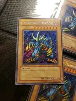 YUGIOH • TRI-HORNED DRAGON • SECRET RARE • LOB-000 • 1st EDITION • - Image 1