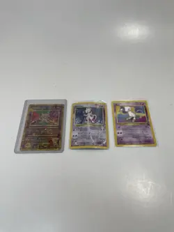 Vintage Pokemon Ancient Mew And Mewtwo Card Lot Of 3 Poor Condition - Image 1
