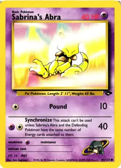 Pokemon TCG Sabrina's Abra 93/132 Gym Challenge Common LP - Image 1