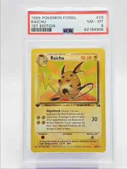 RAICHU 1999 POKEMON FOSSIL 1ST EDITION NON HOLO RARE 29/62 PSA 8 Q0004 - Image 1