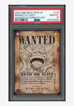 One Piece PSA 10 Monkey D Luffy Wanted SP Alt Art 2024 OP05-119 OP05 Japanese - Image 1