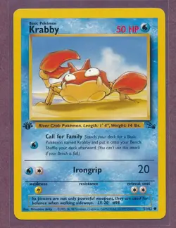 1999 Pokemon First Edition Krabby 51/62!!! - Image 1
