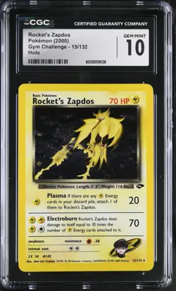 POKEMON CGC 10 Rocket's Zapdos 15/132 2000 Gym Challenge Holo Rare Unlimited - Image 1