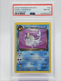 DARK VAPOREON 2000 POKEMON ROCKET 1ST EDITION UNCOMMON 45/82 PSA 8 Q0004 - Image 1