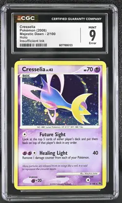 CGC 9 MINT Cresselia 2008 Majestic Dawn 2/100 Holo SWIRL Pokemon Card - Image 1