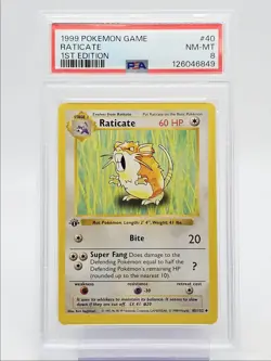 RATICATE 1999 POKEMON 1ST EDITION UNCOMMON SHADOWLESS 40/102 PSA 8 Q0004 - Image 1