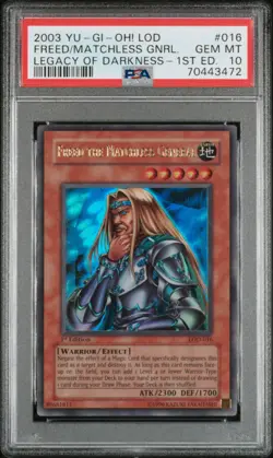 YUGIOH PSA 10 Freed the Matchless General LOD-016 Ultra Rare 1st Edition *3472 - Image 1