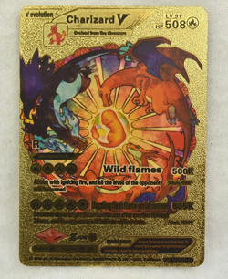 Pokemon Card Charizard V Fire Dinosaur Evolution Gold Foil Fan Art LV91 HP508 - Image 1