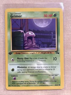 Pokemon TCG Grimer Fossil, 1st Edition Common Card 48/62 LP Condition - Image 1