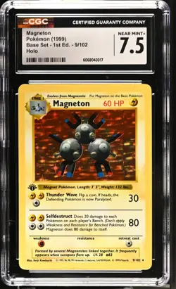 POKEMON CGC 7.5 Magneton 9/102 1999 Base Set - 1st Edition Rare Holo *3017 - Image 1