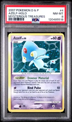 2007 POKEMON DIAMOND & PEARL MYSTERIOUS TREASURES #4 AZELF-HOLO PSA 8 - Image 1