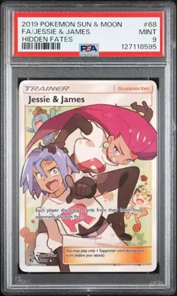 2019 POKEMON SUN & MOON HIDDEN FATES #68 FA/JESSIE & JAMES PSA 9 - Image 1