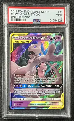 MEWTWO & MEW TAG TEAM PSA 9 2019 POKEMON SUN MOON UNIFIED MINDS #71/236 HOLO - Image 1
