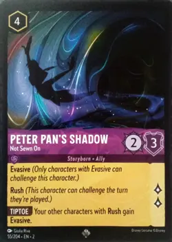 55/204 PETER PAN'S SHADOW NOT SEWN ON FLOODBORN SUPER RARE DISNEY LORCANA CARD - Image 1