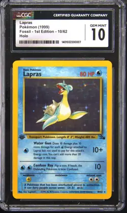1999 POKEMON FOSSIL 1ST ED LAPRAS CGC 10 - Image 1