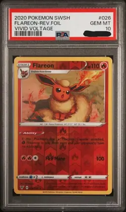 2020 Pokemon SWSH Sword & Shield Vivid Voltage Flareon Reverse Foil #026 PSA 10 - Image 1