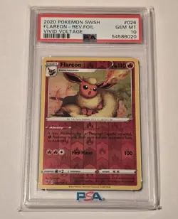 2020 Pokemon SWSH Sword & Shield Vivid Voltage Flareon Reverse Foil #026 PSA 10 - Image 3