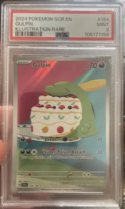 PSA 9 MINT Gulpin Stellar Crown Illustration Rare 2024 Holo Pokemon 154/142 - Image 1