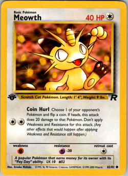 Meowth 62/82 1st Edition Team Rocket Pokemon 2000 LP - Image 1
