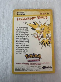 Pokemon Zapdos Black Star Promo - Legendary Birds - WotC - Factory Sealed NM - Image 1