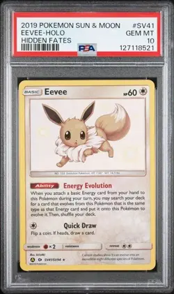 2019 POKEMON SUN & MOON HIDDEN FATES #SV41 EEVEE-HOLO PSA 10 (A) - Image 1