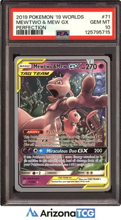 Pokemon 2019 Mewtwo Mew GX 71 Perfection World Championships 2019 GEM MT PSA 10 - Image 1