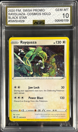 Pokemon 2020 P.M SWSH Black Star Promo Rayquaza Cosmos Holo AGS GEM 10 - Image 1
