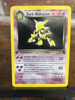Pokemon TCG Dark Alakazam 1st Edition Rare Holo Card #1/82 Team Rocket - Image 1